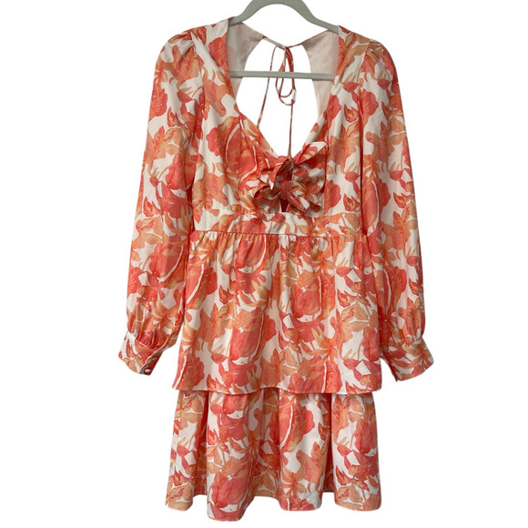 Beulah Style Tropical Floral Double Front Knot Mini Dress Small Tiered Flirty - Picture 2 of 12
